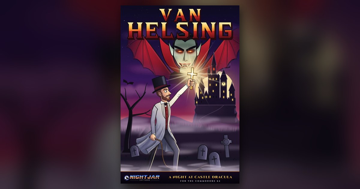 Painted cover: Van Helsing holds up a cross before Count Dracula and his castle.